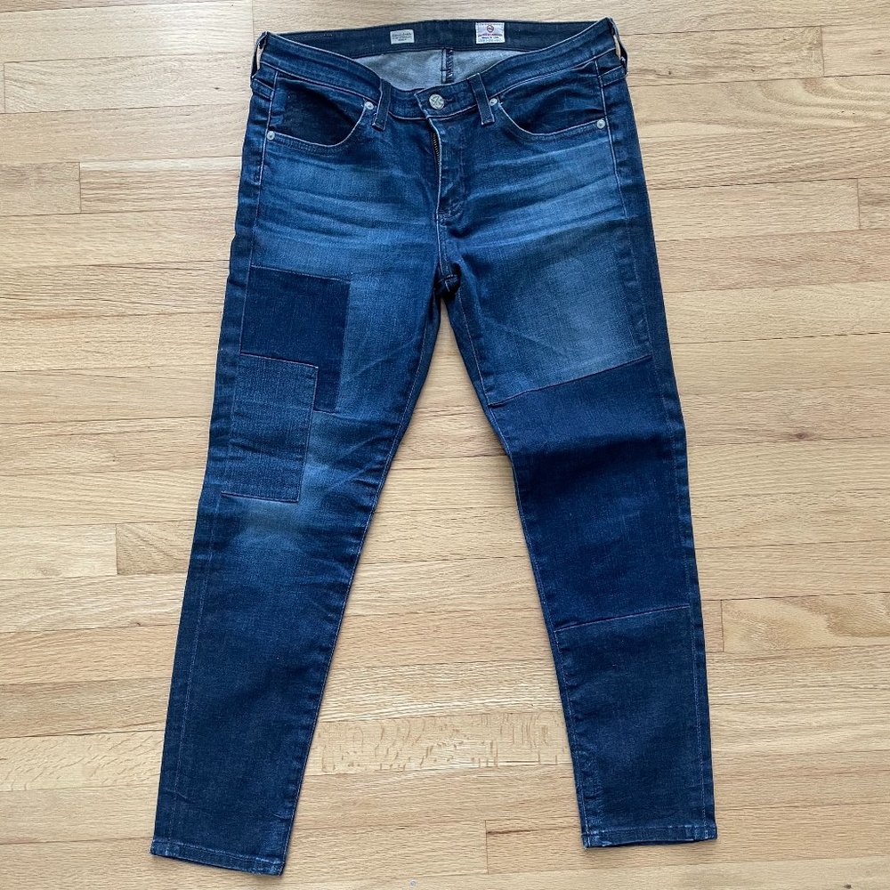 AG Steevie Ankle "Slim Straight Ankle" Patch Jeans